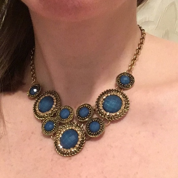 Statement Necklace/Earrings Sparkling Blue Set - Picture 1 of 8